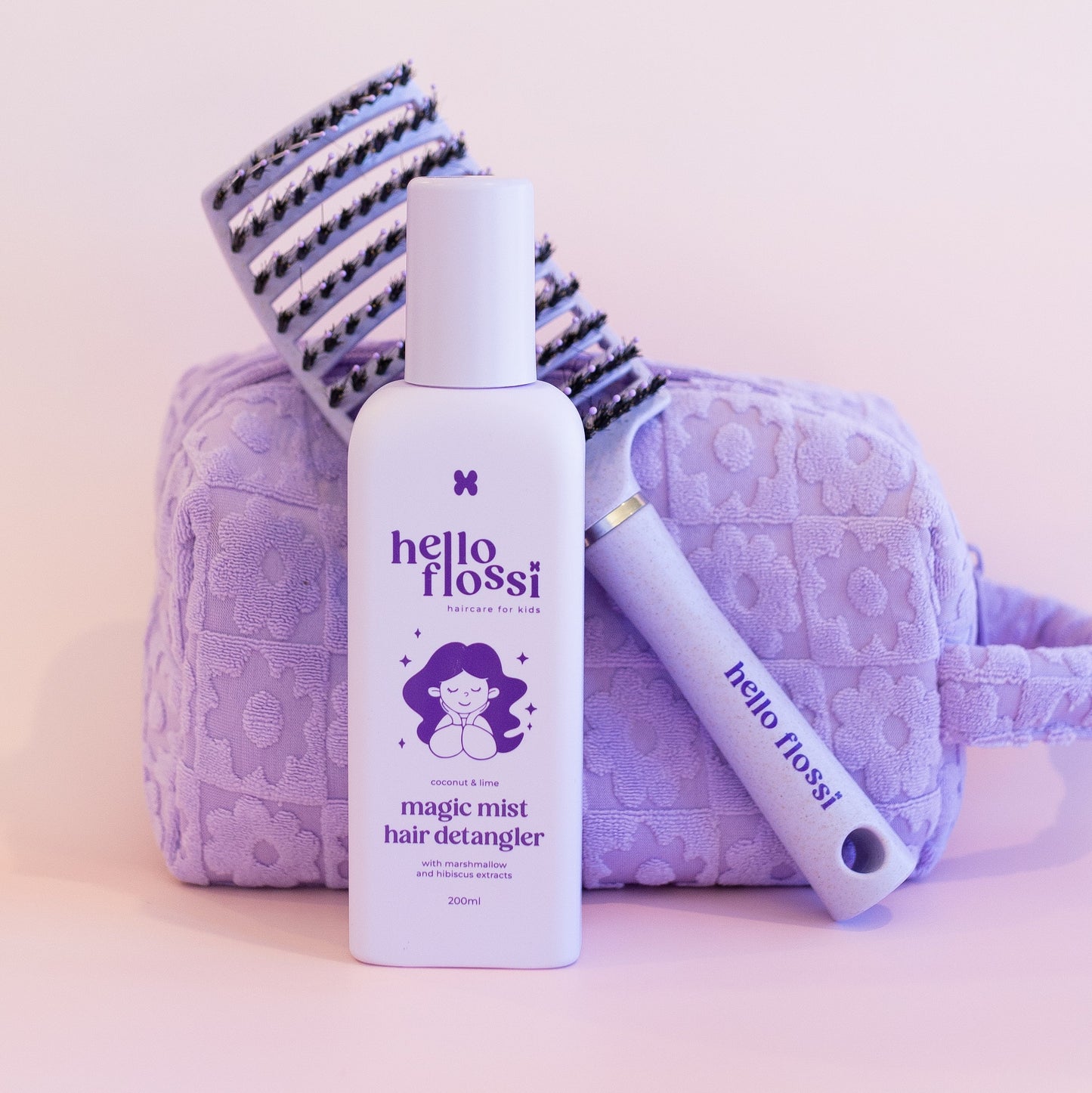 Hello Flossi Hair Detangler Starter Kit, Magic Mist detangling spray and detangling hair brush